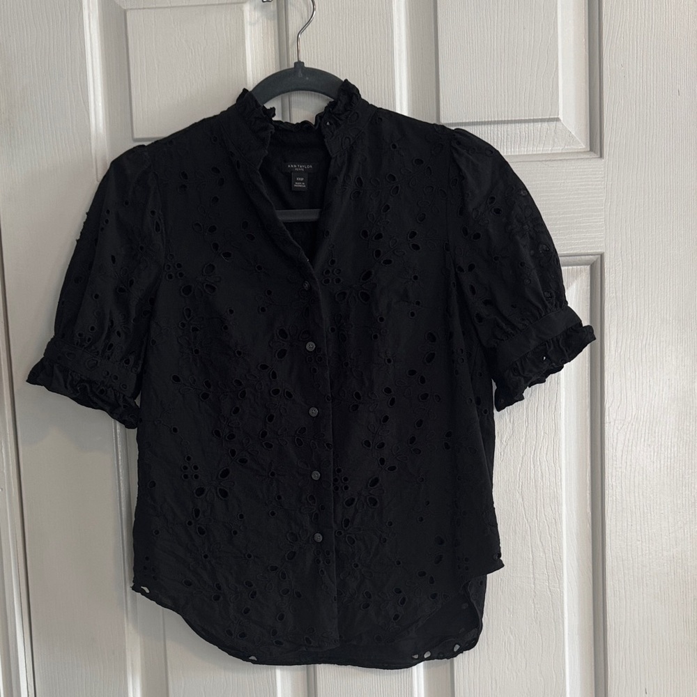 Ann Taylor Black Eyelet Blouse